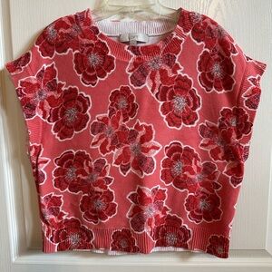 LOFT Red and Pink Floral Knit Sweater